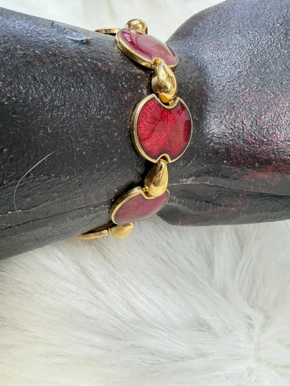 Vintage MCM Red Cherry Enamel Gold tone Link Bracelet 7-7.5